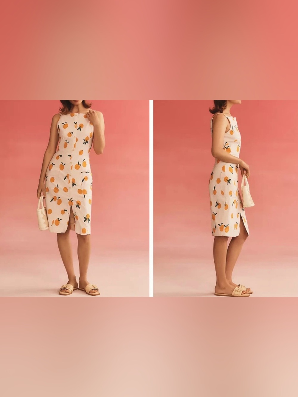 Maeve White Sheath Dress with Orange Fruit Print